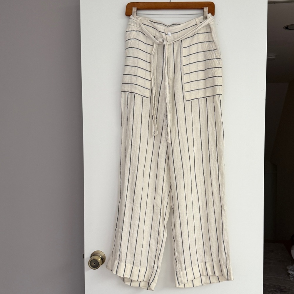 Halston Heritage Cream and Black Striped Wide Leg Pants